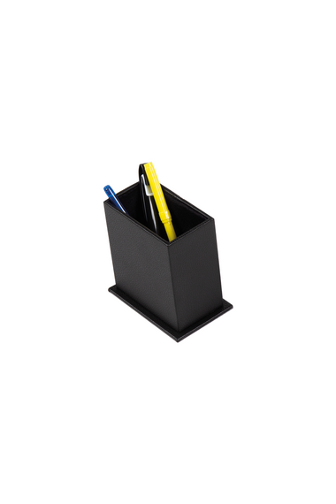 Leather 3 Piece Desktop Set Black Single Document Shelf, Pen Holder and Note Holder - photo 3