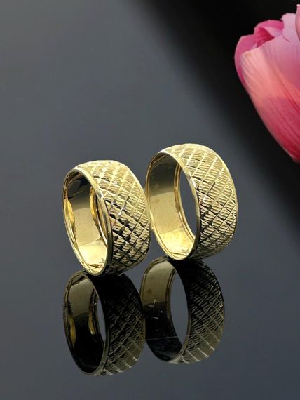 Зеркальное обручальное кольцо Bakla унисекс диаметром 8 мм из 14-каратного золота - фото 3