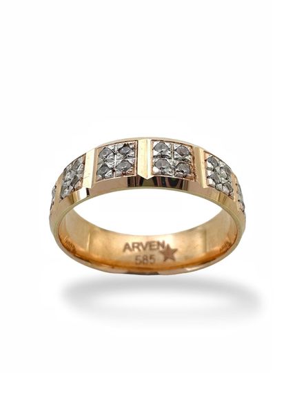 Обручальное кольцо из 14-каратного золота ручной работы с бриллиантом и закрепочным камнем - фото 1