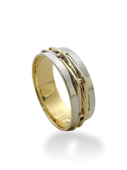 سلة خوص بدون حجر محبوكة إنتاج يدوي تصميم خاص خاتم زفاف من الذهب عيار 14 قيراط - صورة 2