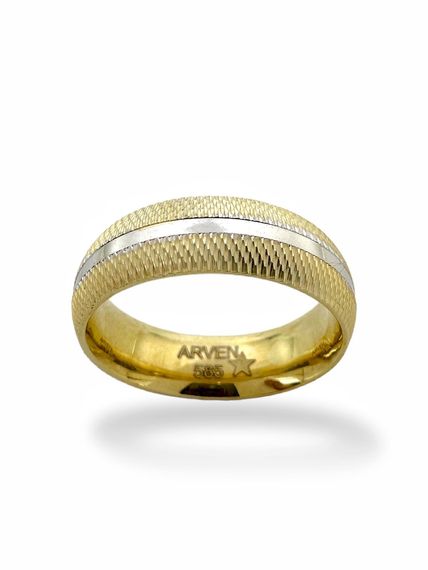 خاتم زفاف ذهبي ذو قبة من الداخل عيار 14 قيراطًا ذو فتحة قطرية مسطحة ذات لونين - صورة 1