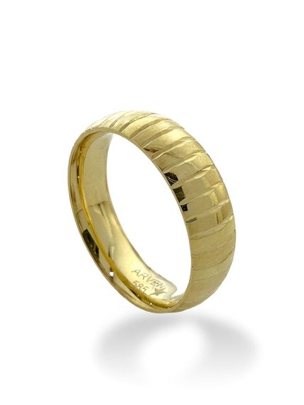Обручальное кольцо из 14-каратного золота в полоску с ямочками - фото 2