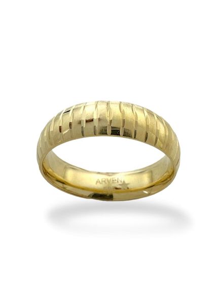 Обручальное кольцо из 14-каратного золота в полоску с ямочками - фото 1