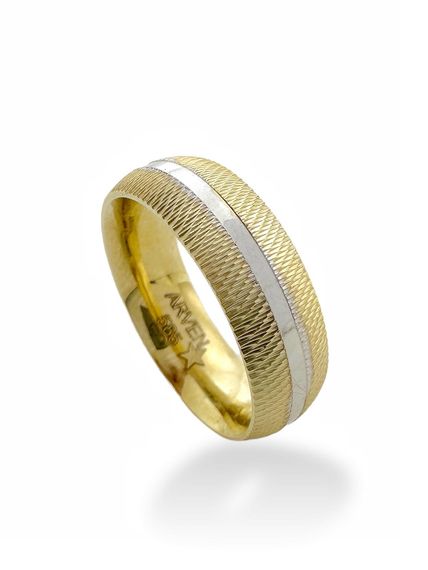 خاتم زفاف ذهبي ذو قبة من الداخل عيار 14 قيراطًا ذو فتحة قطرية مسطحة ذات لونين - صورة 3