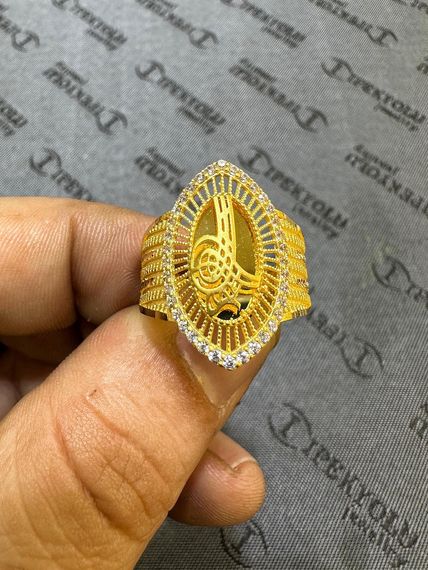 Кольцо Tugra челночной огранки, золото 14 карат - фото 3