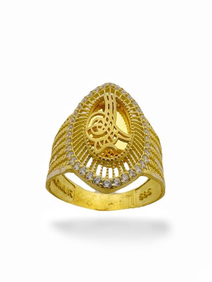 Кольцо Tugra челночной огранки, золото 14 карат - фото 1