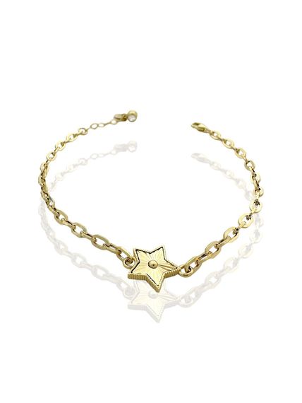Paperclip Model Chain Shiny Star Casual 14 Carat Gold Bracelet
