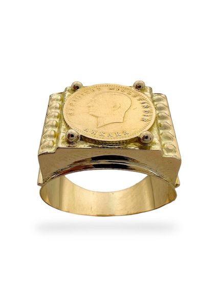 Мужское кольцо из 14-каратного золота Ata Quarter Butcher Model в корпусе - фото 1