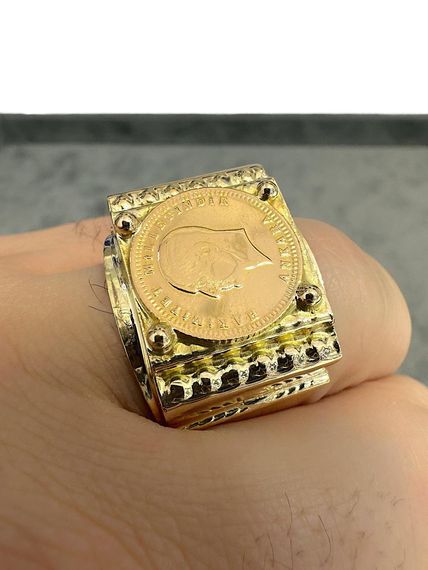 Мужское кольцо из 14-каратного золота Ata Quarter Butcher Model в корпусе - фото 5