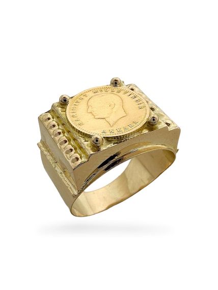 Мужское кольцо из 14-каратного золота Ata Quarter Butcher Model в корпусе - фото 3