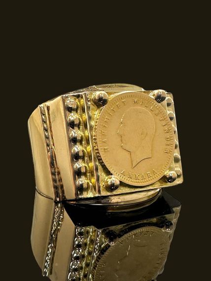 Мужское кольцо из 14-каратного золота Ata Quarter Butcher Model в корпусе - фото 2