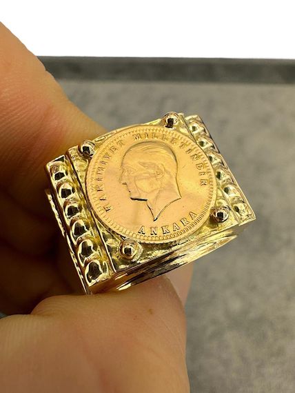 خاتم آتا كوارتر بوتشر موديل مصنوع من الذهب عيار 14 قيراط للرجال - صورة 4