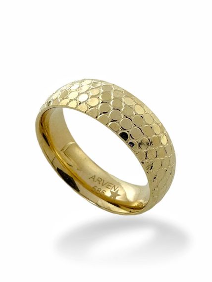 خاتم زواج من الذهب عيار 14 قيراط منحني داخليًا وخارجيًا على شكل قرص العسل - صورة 2