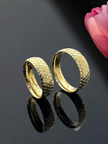 Сотовидная модель, внутреннее и внешнее изогнутое обручальное кольцо из 14-каратного золота - фото 3