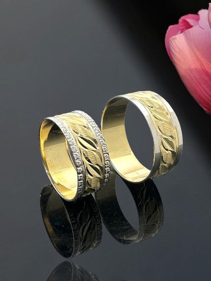 خاتم زواج من الذهب عيار 7 ملم محفور بالليزر عيار 14 قيراط - صورة 2