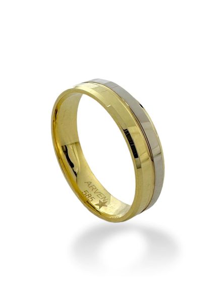 Двухцветное обручальное кольцо из 14-каратного золота без камня из спичек - фото 2