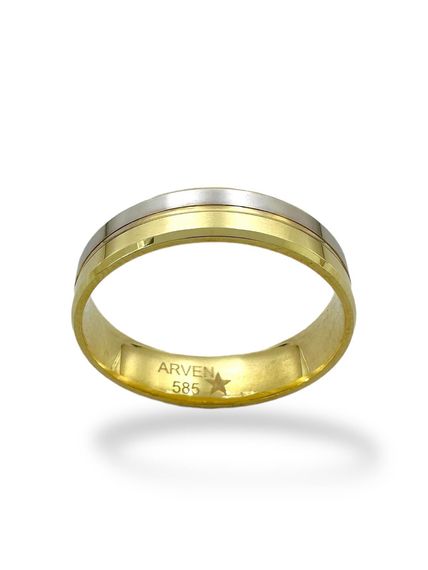 Двухцветное обручальное кольцо из 14-каратного золота без камня из спичек - фото 1