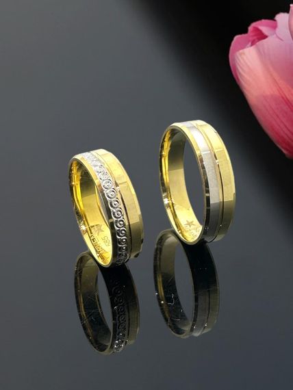 Двухцветное обручальное кольцо из 14-каратного золота без камня из спичек - фото 3