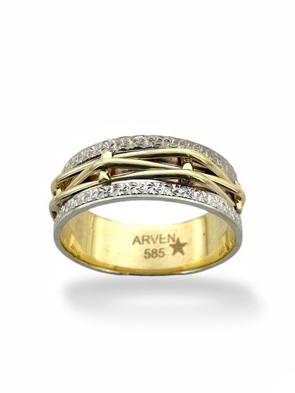 سلة خوص محبوكة إنتاج يدوي تصميم خاص خاتم زفاف من الذهب عيار 14 قيراط - صورة 1
