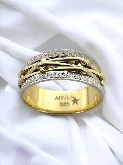 سلة خوص محبوكة إنتاج يدوي تصميم خاص خاتم زفاف من الذهب عيار 14 قيراط - صورة 4