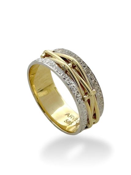 سلة خوص محبوكة إنتاج يدوي تصميم خاص خاتم زفاف من الذهب عيار 14 قيراط - صورة 3