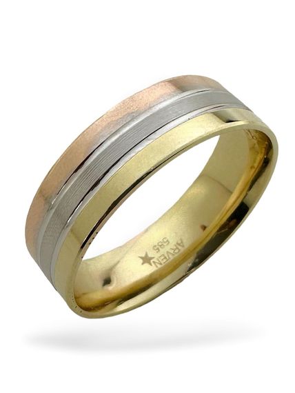 Трехцветное однотонное кольцо специального дизайна, 7 мм, без камня, 14-каратное золото, обручальное кольцо - фото 2