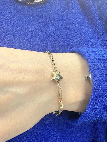 Paperclip Model Chain Star Casual 14 Carat Gold Bracelet - photo 2