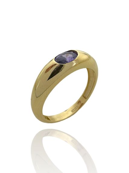 Золотое кольцо особого качества с боковым овальным аметистом и камнем - фото 2