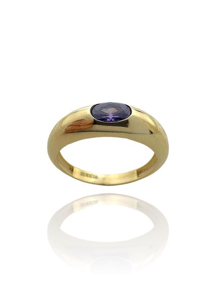 Золотое кольцо особого качества с боковым овальным аметистом и камнем - фото 1