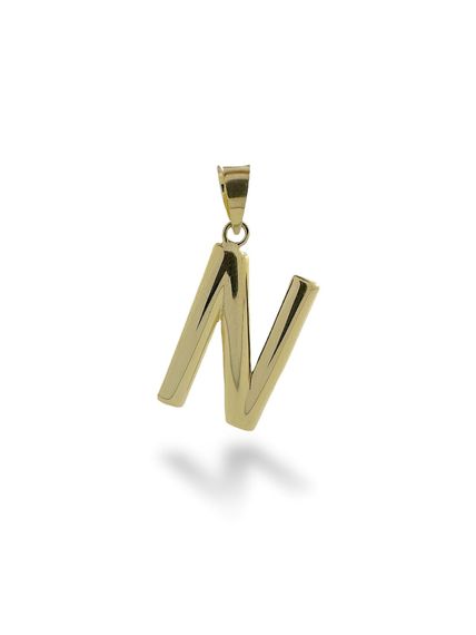 Letter N, Stoneless, Ideal Size 14 Carat Gold Pendant Pendant