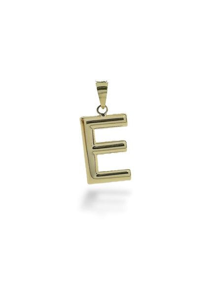 Letter E, Stoneless, Ideal Size 14 Carat Gold Pendant