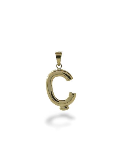 حرف C، قلادة من الذهب عيار 14 قيراط بحجم مثالي بدون حجر
