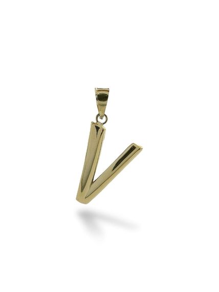 Letter V, Stoneless, Ideal Size 14 Carat Gold Pendant Pendant