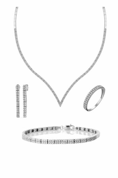 V Waterway Diamond Design Silver Waterway Set Choker - صورة 1