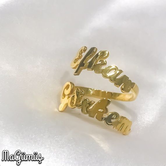 Handmade Gold Plated Sterling Silver Ring with Two Names