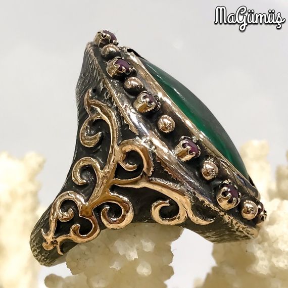 Natural Malachite, Ruby Stone Handmade Authentic Silver Ring