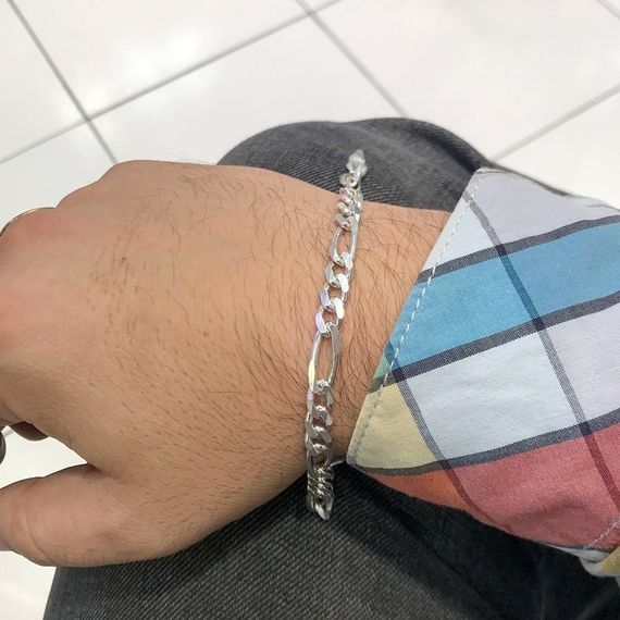 6 mm Figaro Thick Silver Men's Bracelet