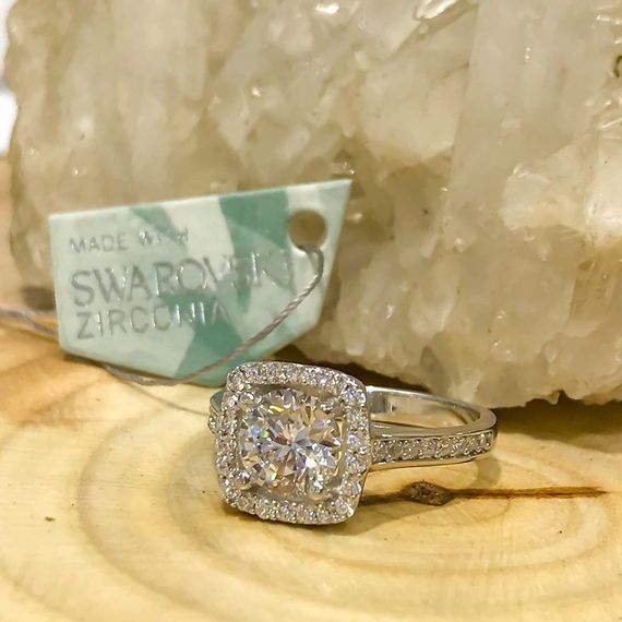 Срібний перстень Swarovski 3.00 карат, квадратний дизайн, з 925 стерлінгового срібла, інкрустований діамантом, у білої родії, розмір 9-19 - фото 3