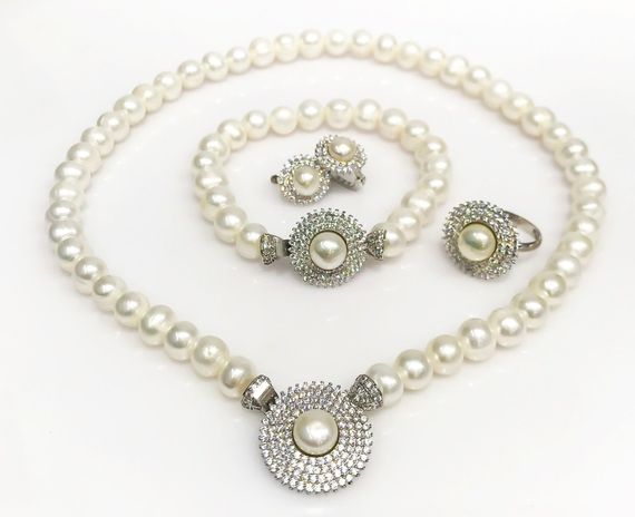 New Gold Model Very Stylish Pearl Silver Pearl Set Set - photo 1