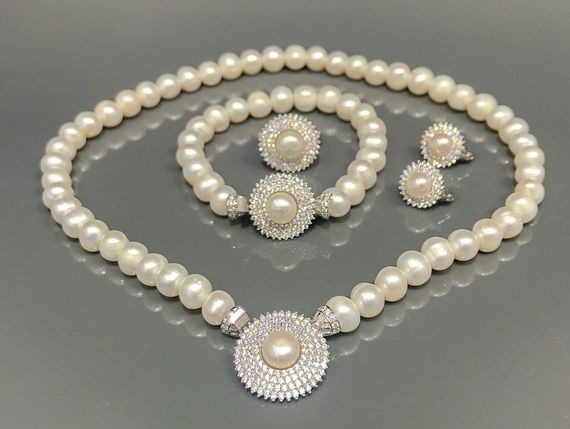 New Gold Model Very Stylish Pearl Silver Pearl Set Set - photo 2