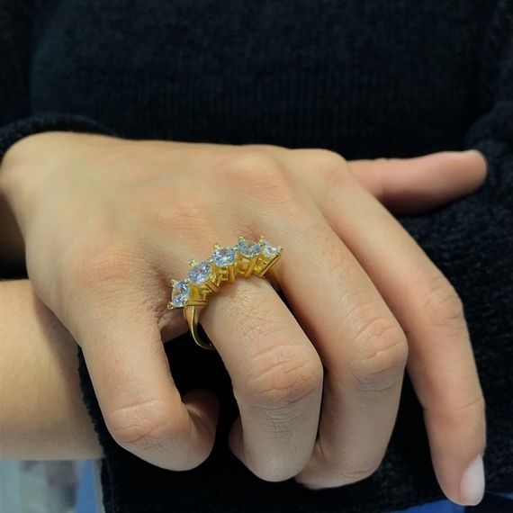 Swarovski 5 мм Золоте покриття Срібний п'ятикам'яний перстень з цирконом в упаковці для подарунків