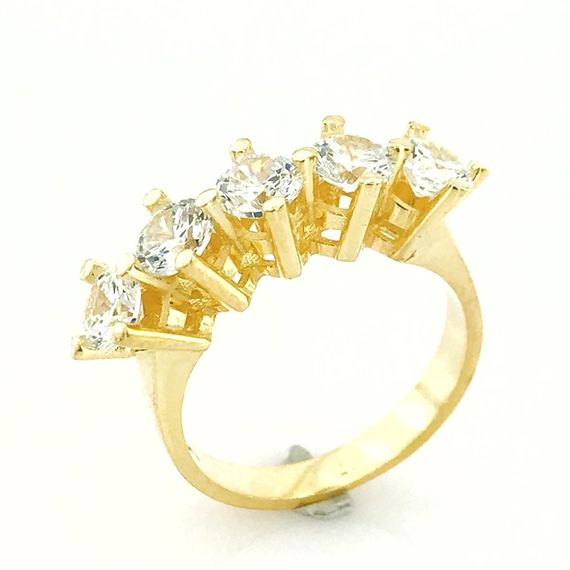 Swarovski Model 5 mm Gold Plated Silver Five Stone Ring