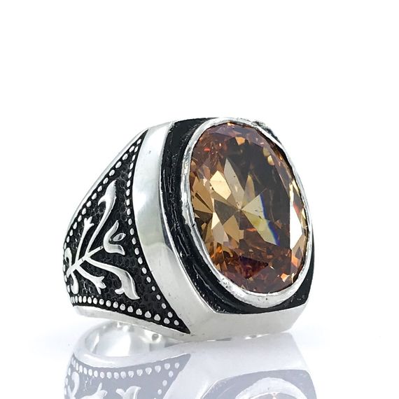 Special Edition Citrine Stone Knight Case Silver Men's Ring - photo 1