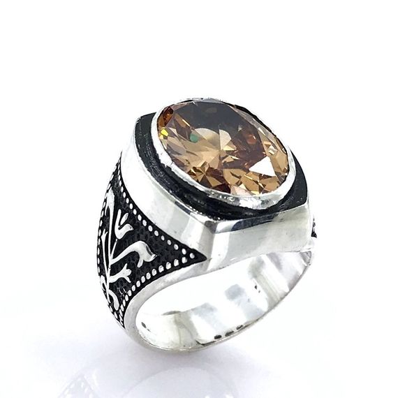 Special Edition Citrine Stone Knight Case Silver Men's Ring - photo 2