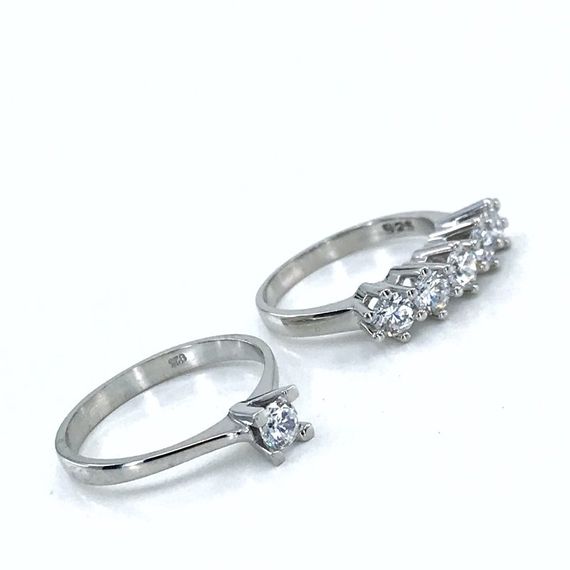 Original Swarovski Silver Five Stone Solitaire Combination Ring - photo 3