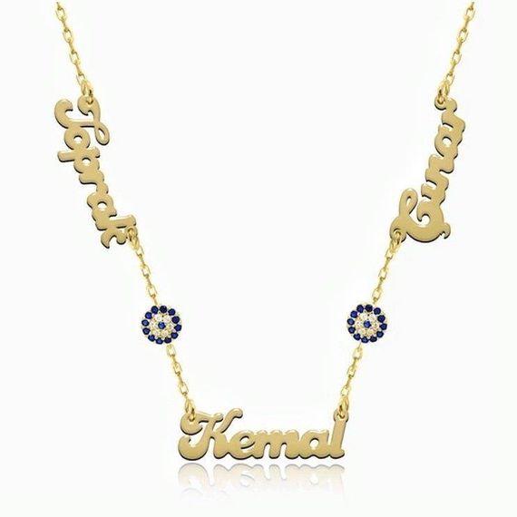 Three Names Family Necklace with Evil Eye Sterling Silver Necklace - photo 4