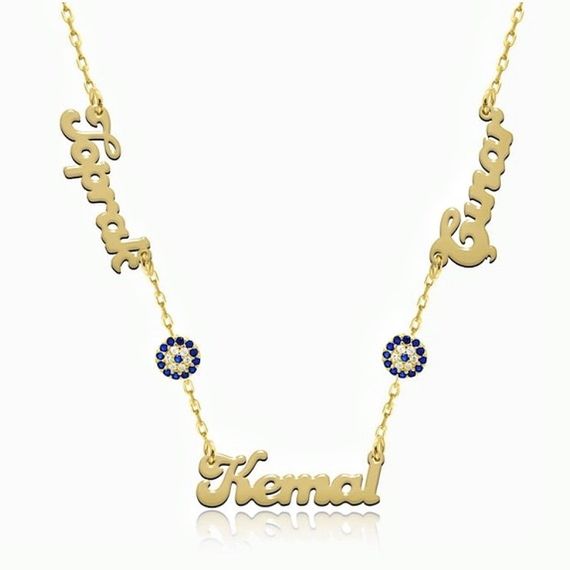 Three Names Family Necklace with Evil Eye Sterling Silver Necklace - photo 1