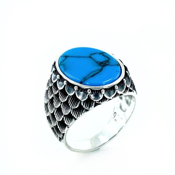 Natural Turquoise Stone New Model 925 Sterling Silver Men's Ring - photo 2