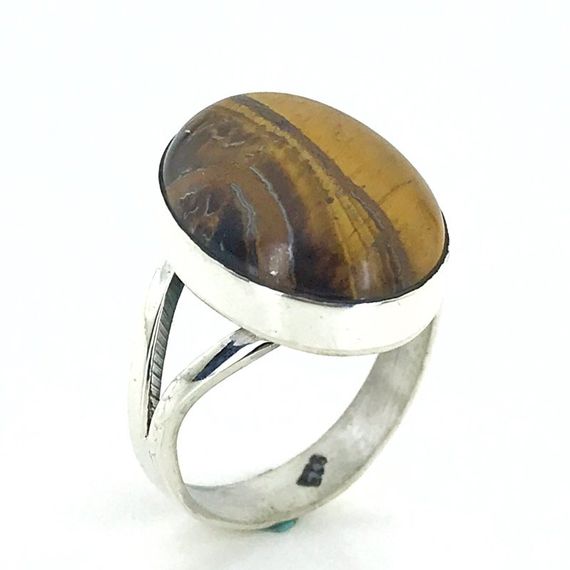 Tiger Eye Stone Handcrafted Simple Elegant Gentle Silver Ring - photo 1