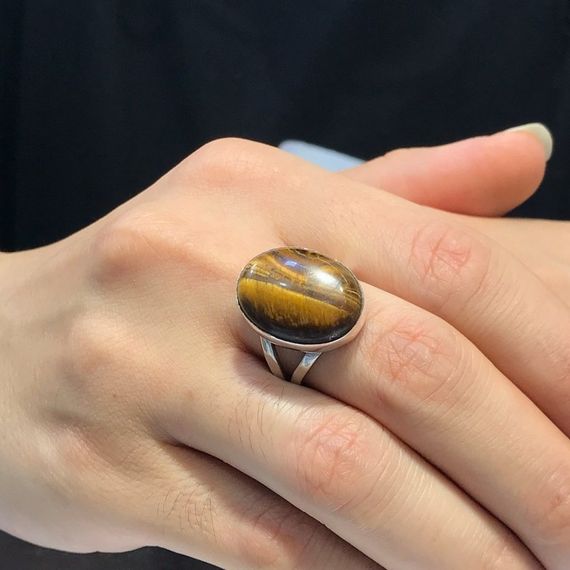 Tiger Eye Stone Handcrafted Simple Elegant Gentle Silver Ring - photo 2